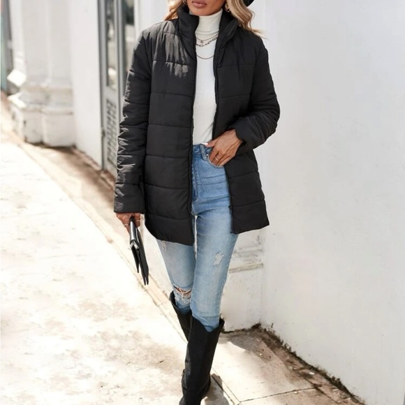 Black zip up quilted coat - Picture 4 of 6